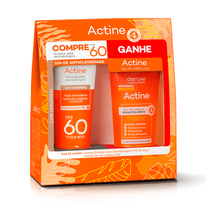 Kit Protetor Solar Facial Darrow Actine Cor Universal FPS60 40g + Gel de Limpeza Darrow Actine Pele Oleosa e Acneica 40g