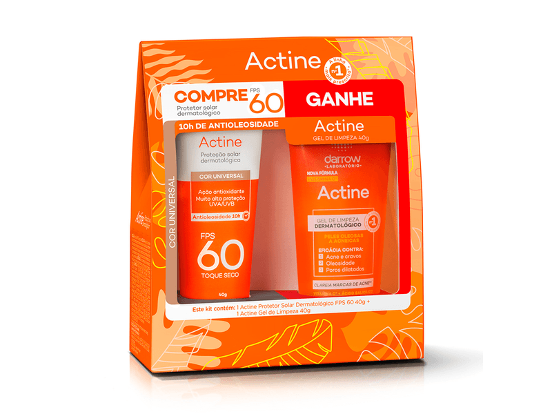 Kit-Protetor-Solar-Facial-Darrow-Actine-Cor-Universal-FPS60-40g---Gel-de-Limpeza-Darrow-Actine-Pele-Oleosa-e-Acneica-40g