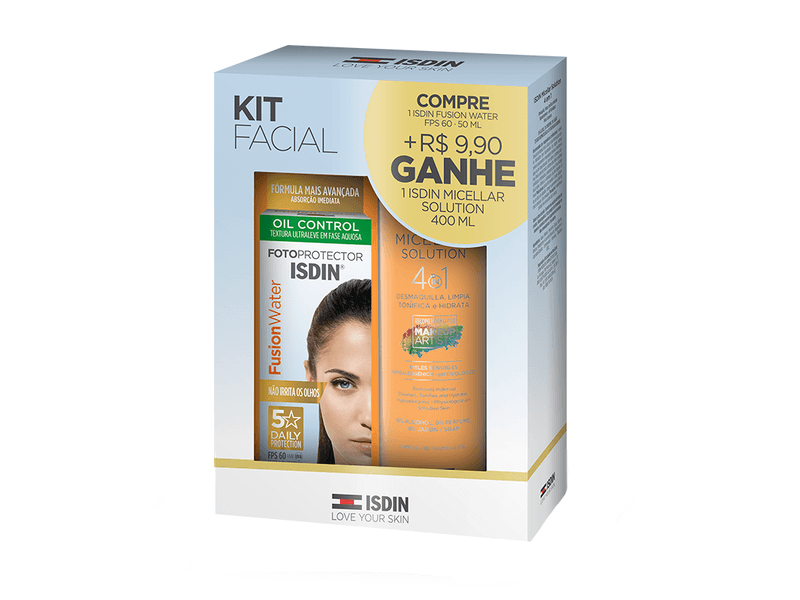 Kit-Protetor-Solar-Facial-Isdin-FotoProtector-Fusion-Water-FPS60-Sem-Cor-50ml---Isdin-Micellar-Solution-400ml