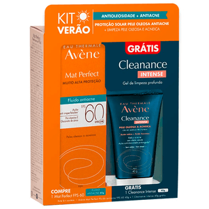 Kit Protetor Solar Facial Avène Mat Perfect Fluido Antiacne FPS60 40g + Gel de limpeza Profunda Avène Cleanance Intense 40g