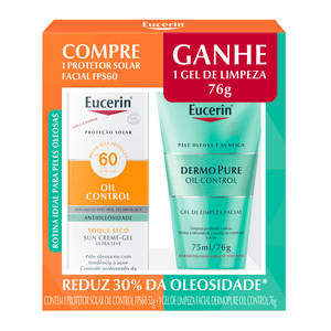 Kit Protetor Solar Facial Eucerin Sun Oil Control FPS60 50ml + Gel de Limpeza Facial Eucerin DermoPure Oil Control 75ml