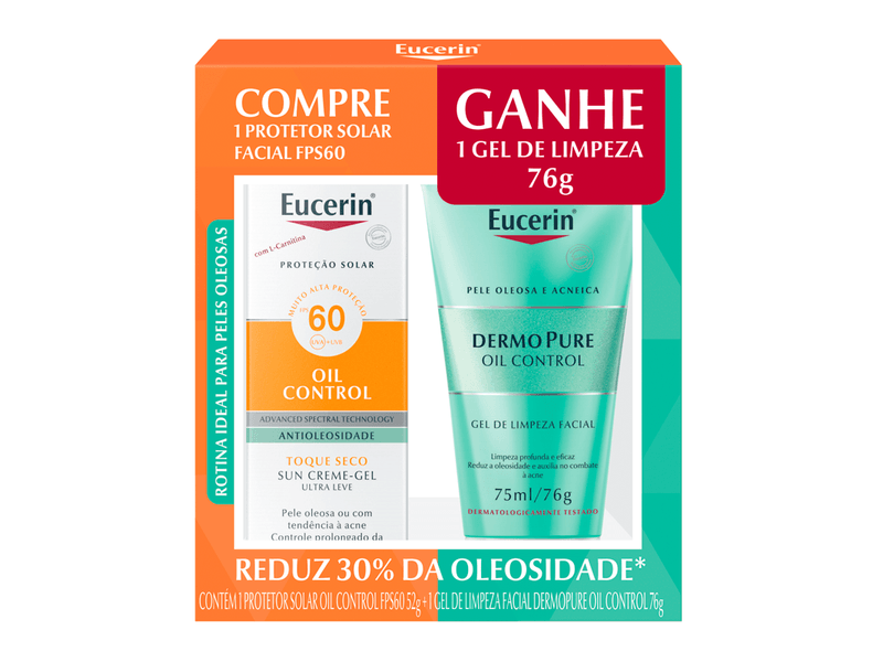 Kit-Protetor-Solar-Facial-Eucerin-Sun-Oil-Control-FPS60-50ml---Gel-de-Limpeza-Facial-Eucerin-DermoPure-Oil-Control-75ml
