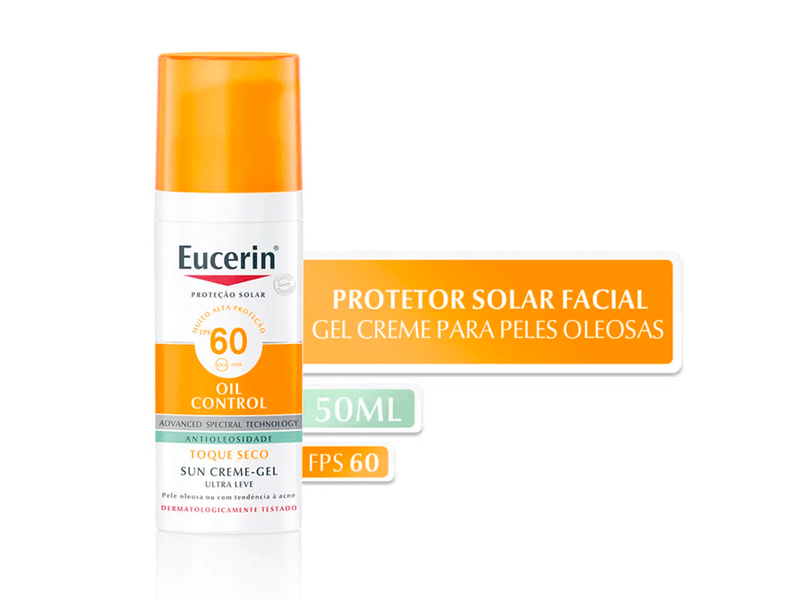 Kit-Protetor-Solar-Facial-Eucerin-Sun-Oil-Control-FPS60-50ml---Gel-de-Limpeza-Facial-Eucerin-DermoPure-Oil-Control-75ml