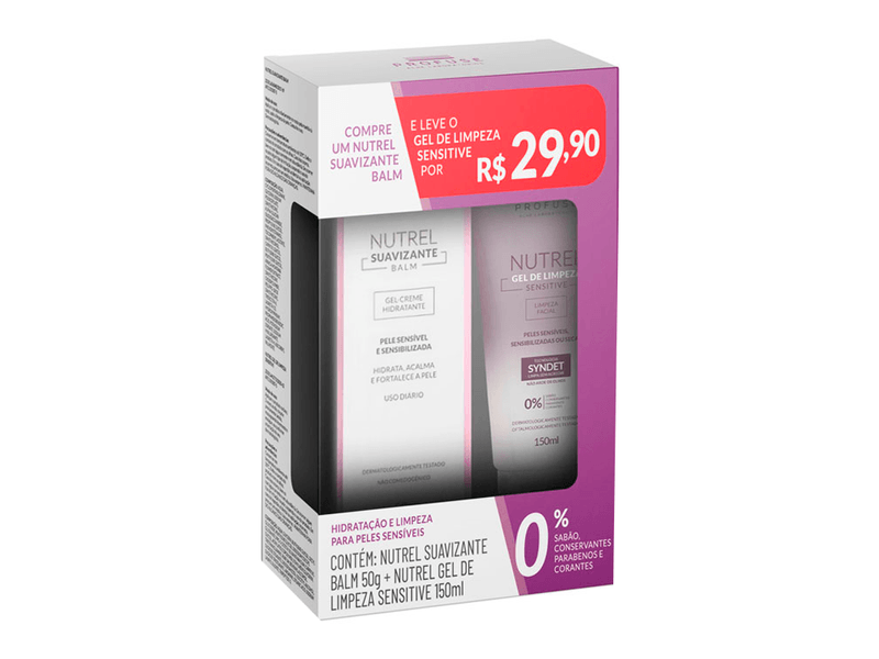 Kit-Gel-Creme-Hidratante-Nutrel-Balm-Suavizante-50g---Gel-de-Limpeza-Facial-Nutrel-Sensitive-150ml