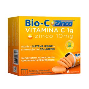 Suplemento Alimentar Bio-C + Zinco Sabor Laranja 30 Comprimidos Efervescentes