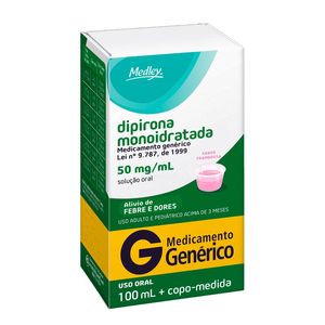 Dipirona Monoidratada 50mg/ml Medley Solução Oral Sabor Framboesa 100ml + Copo Dosador