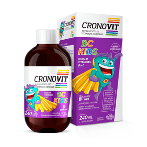 Suplemento de Vitaminas e Minerais Cronovit Kids BC Solução Oral Sabor Uva 240ml + Copo Dosador
