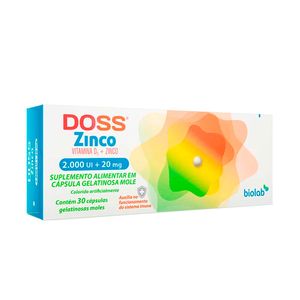 Suplemento Alimentar Doss Zinco 2.000 UI + 20mg 30 Cápsulas Gelatinosas Moles