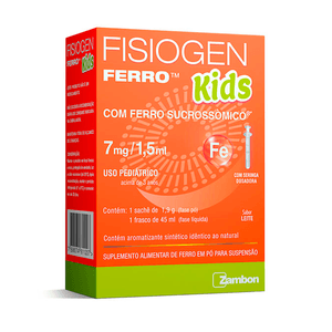 Suplemento Alimentar Fisiogen Ferro Kids 7mg/1,5ml Sabor Leite 45ml + Seringa Dosadora