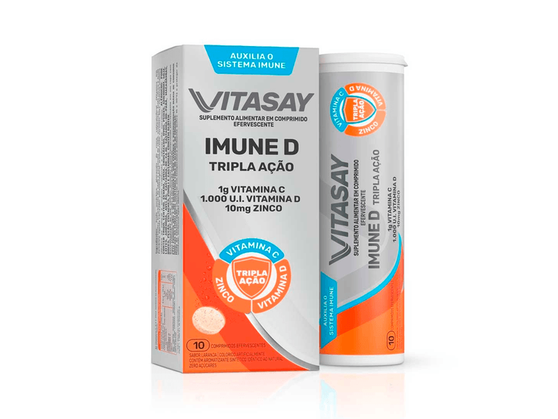 Suplemento-Alimentar-Vitasay-Imune-D-Tripla-Acao-Sabor-Laranja-10-Comprimidos-Efervescentes