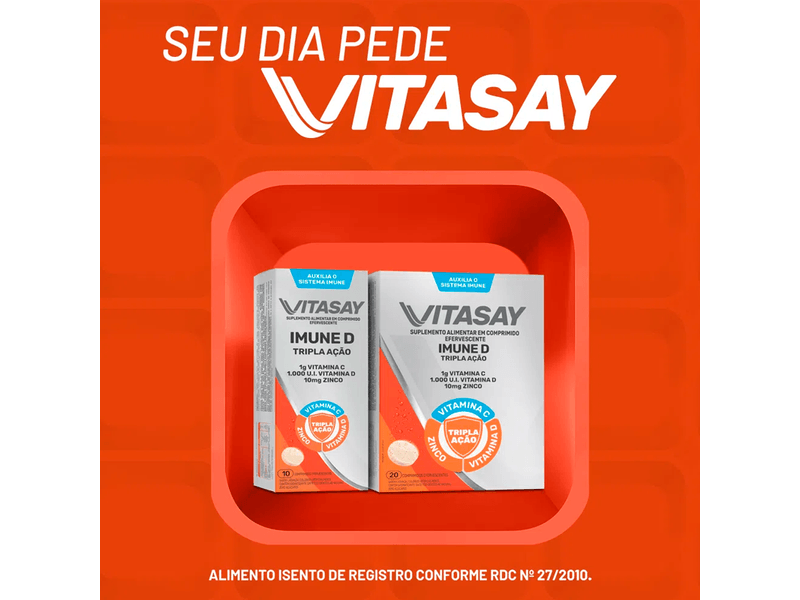Suplemento-Alimentar-Vitasay-Imune-D-Tripla-Acao-Sabor-Laranja-10-Comprimidos-Efervescentes