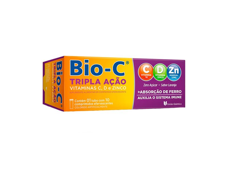Suplemento-Alimentar-Bio-C-Tripla-Acao-Sabor-Laranja-10-Comprimidos-Efervescentes