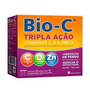 Suplemento Alimentar Bio-C Tripla Ação Sabor Laranja 30 Comprimidos Efervescentes