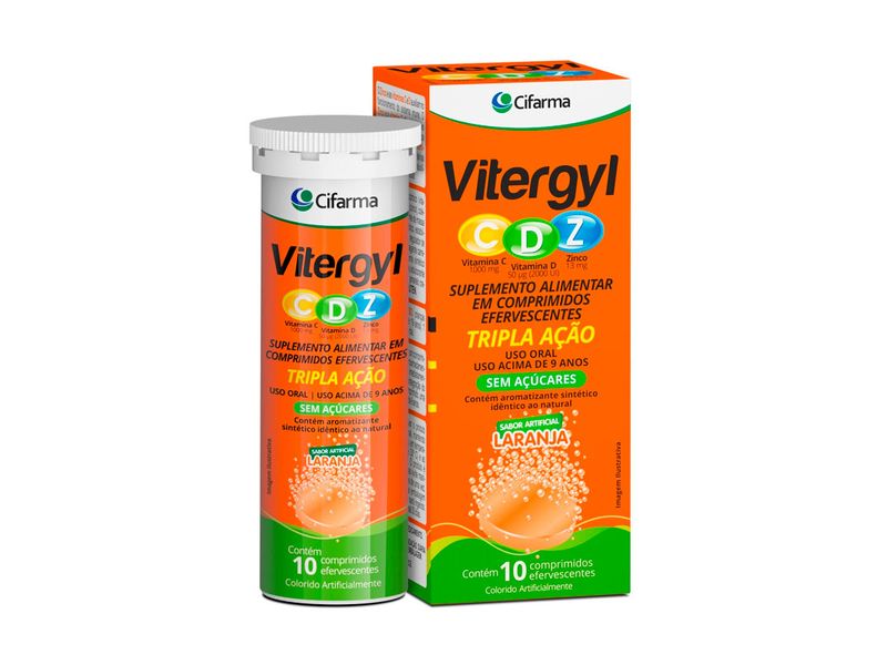 Suplemento-Alimentar-Vitergyl-CDZ-Tripla-Acao-Sabor-Laranja-10-Comprimidos-Efervescentes