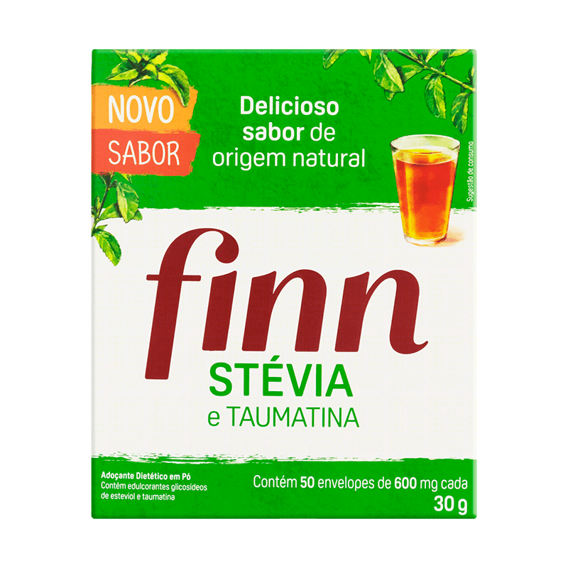 Adoçante em Pó Stevia e Taumatina Finn Caixa 30g 50 Unidades