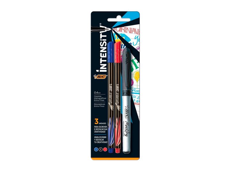 Kit-Canetas-Bic-Intensitv-Cores-Azul-e-Vermelha---Marcador