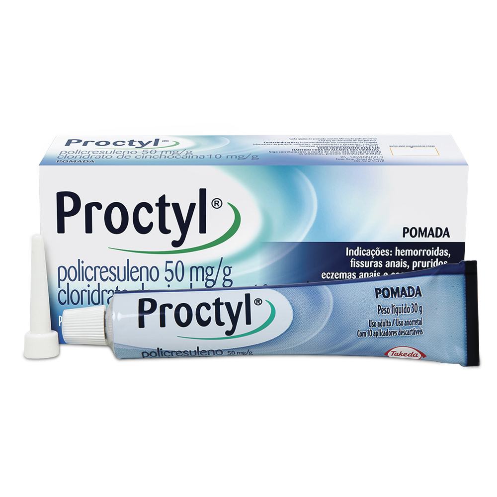 Proctyl 50mg/g + 10mg/g pomada bisnaga com 30g + 10 aplicadores - Farmácia  Online Drogal