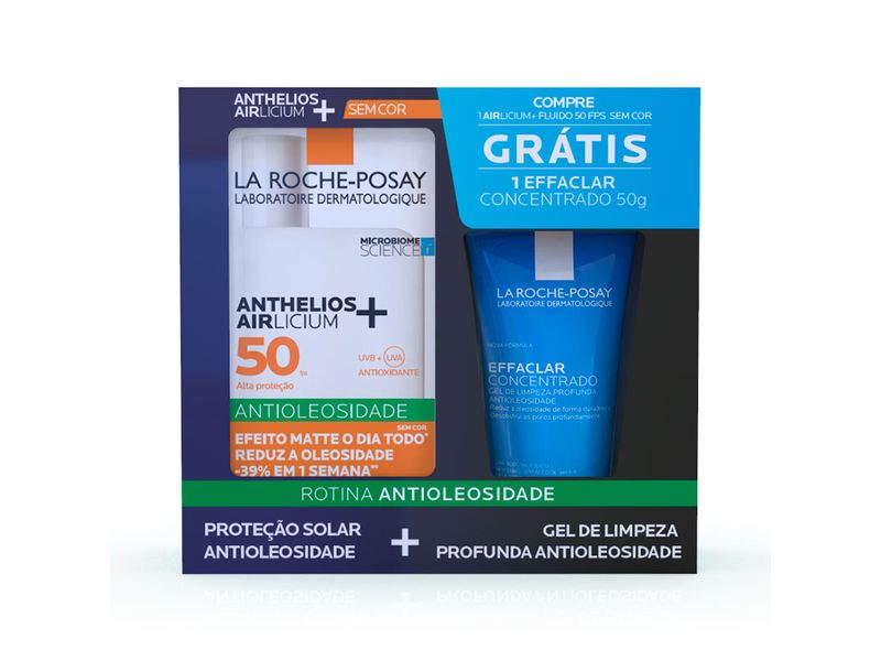 Kit-Protetor-Solar-Facial-La-Roche-Posay-Anthelios-Airlicium-FPS50-Sem-Cor-40ml---Gel-Facial-Limpeza-Profunda-La-Roche-Posay-Effaclar-Concentrado-50g