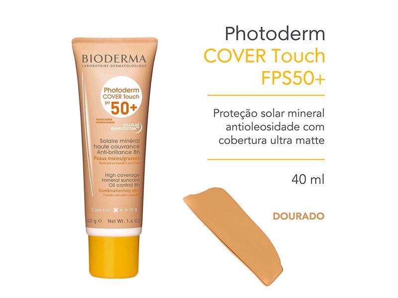 Protetor-Solar-Facial-Bioderma-Photoderm-Cover-Touch-FPS50--Dourado-40g
