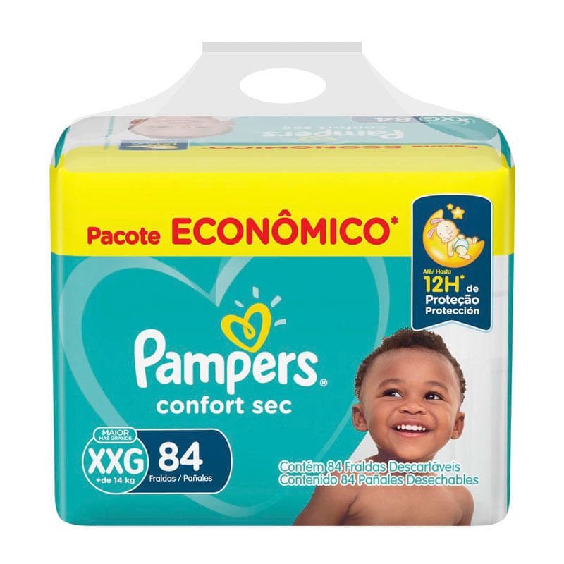 Fraldas Pampers: Confort Sec Max XXG 84 Unidades - Drogal