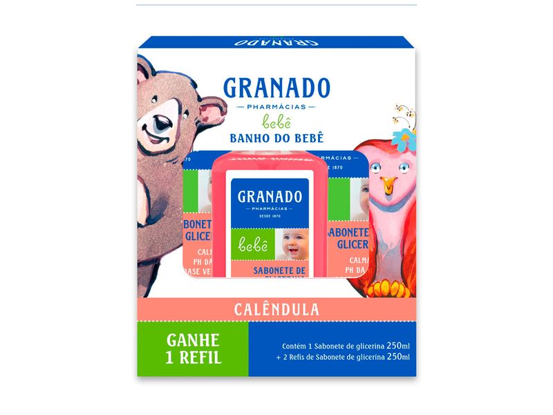 Kit-Banho-Granado-Bebe-Calendula-1-Sabonete-Liquido-250ml---2-Refis-250ml