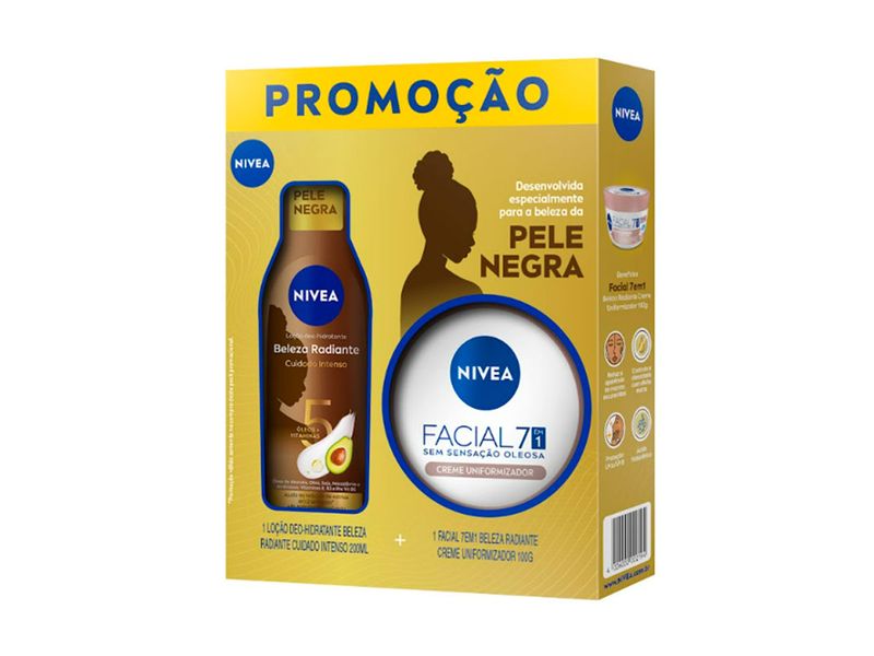 Kit-Locao-Deo-Hidratante-Nivea-Beleza-Radiante-Pele-Negra-200ml---Creme-Facial-Nivea-Beleza-Radiante-100g