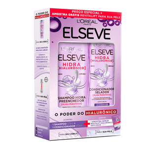 Kit Shampoo Elseve Hidra Hialurônico 375ml + Condicionador Elseve Hidra Hialurônico 170ml + Amostra Sérum Revitalift Hialurônico Anti-idade 1,5ml