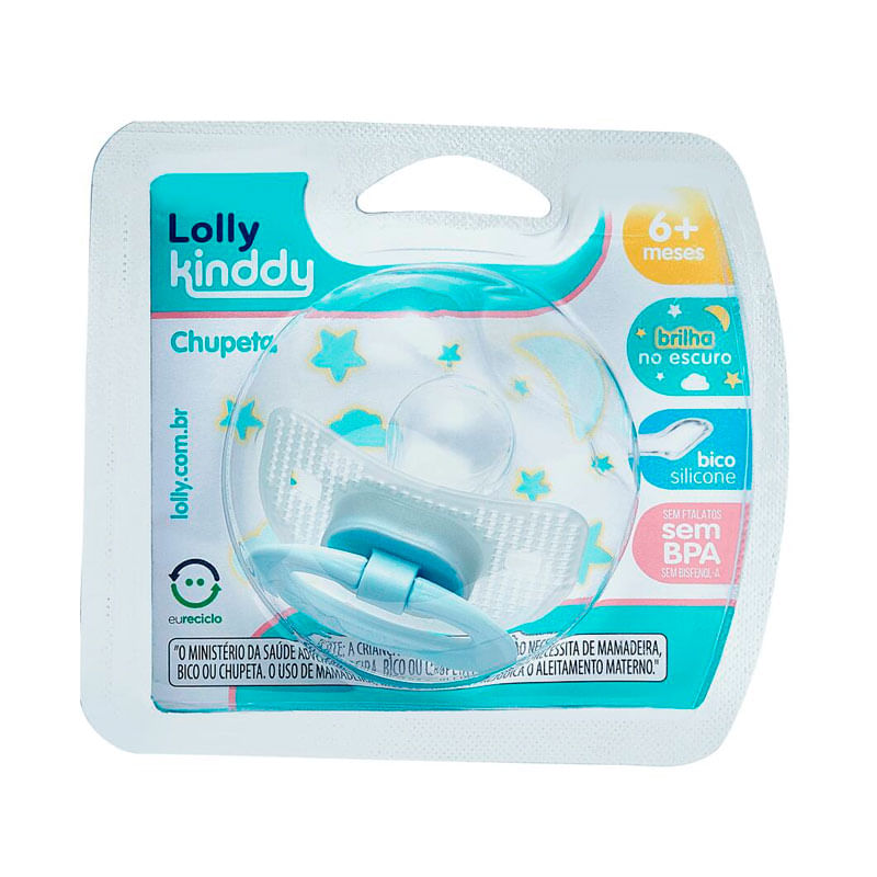 Chupeta Lolly Kinday Net Sil 6+ Meses Azul 1 Unidade