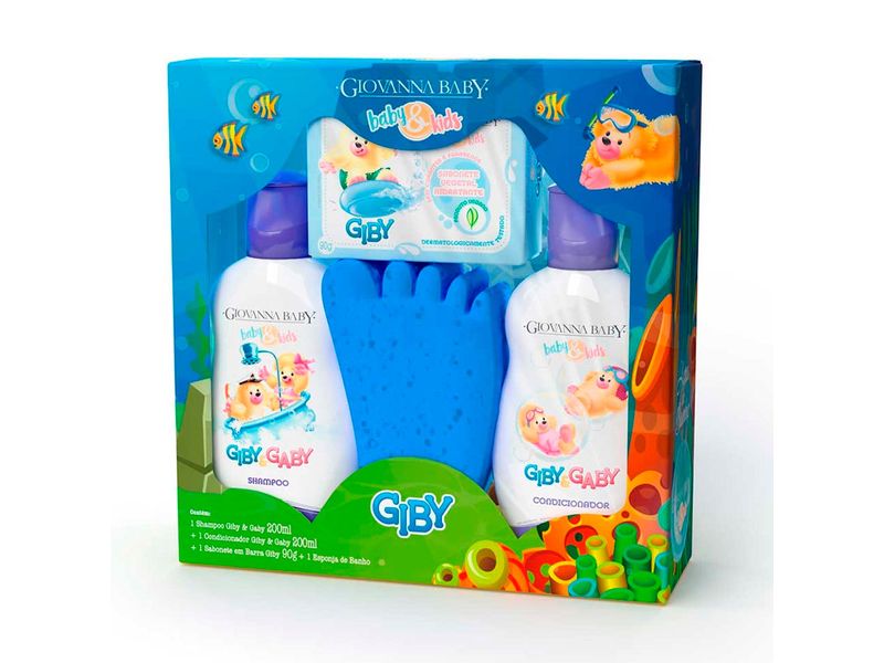 Kit-Infantil-Giovanna-Baby-Giby-Hora-Do-Banho-Shampoo-200ml---Condicionador-200ml---Sabonete-em-Barra-90g---1-Esponja-de-Banho-Azul