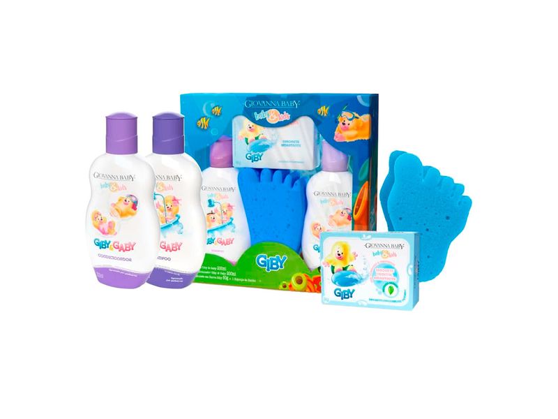 Kit-Infantil-Giovanna-Baby-Giby-Hora-Do-Banho-Shampoo-200ml---Condicionador-200ml---Sabonete-em-Barra-90g---1-Esponja-de-Banho-Azul