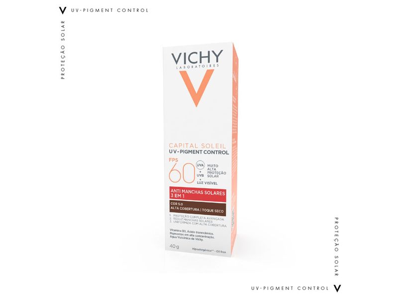 Protetor Solar Facial Vichy Capital Soleil UV-Pigment Control FPS60 Cor 5.0 40g