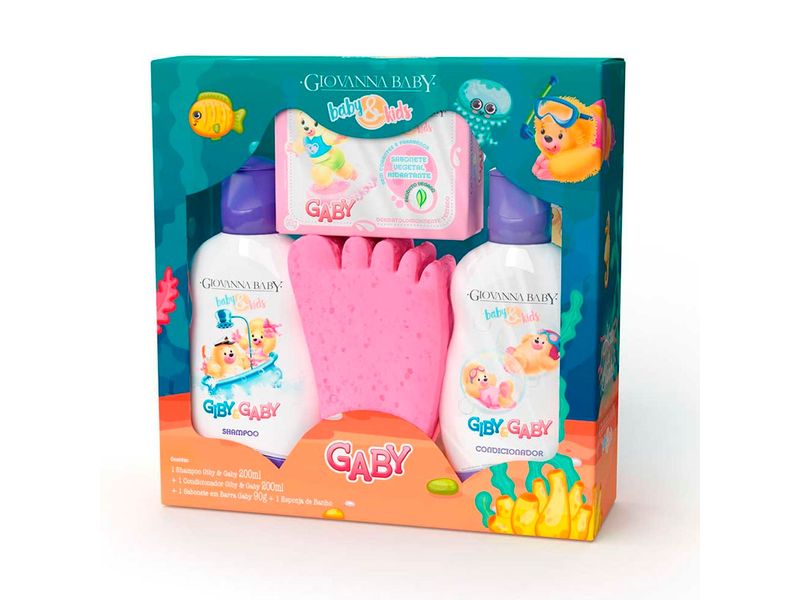 Kit-Infantil-Giovanna-Baby-Gaby-Hora-Do-Banho-Shampoo-200ml---Condicionador-200ml---Sabonete-em-Barra-90g---1-Esponja-de-Banho-Rosa