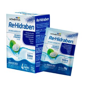 Suplemento Alimentar Re-Hidraben Sabor Água De Coco 4 Saches 28g Cada