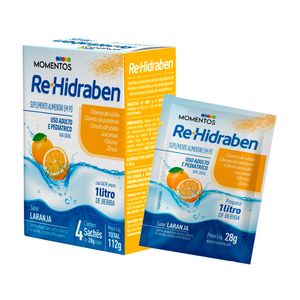 Suplemento Alimentar Re-Hidraben Sabor Laranja 4 Saches 28g Cada