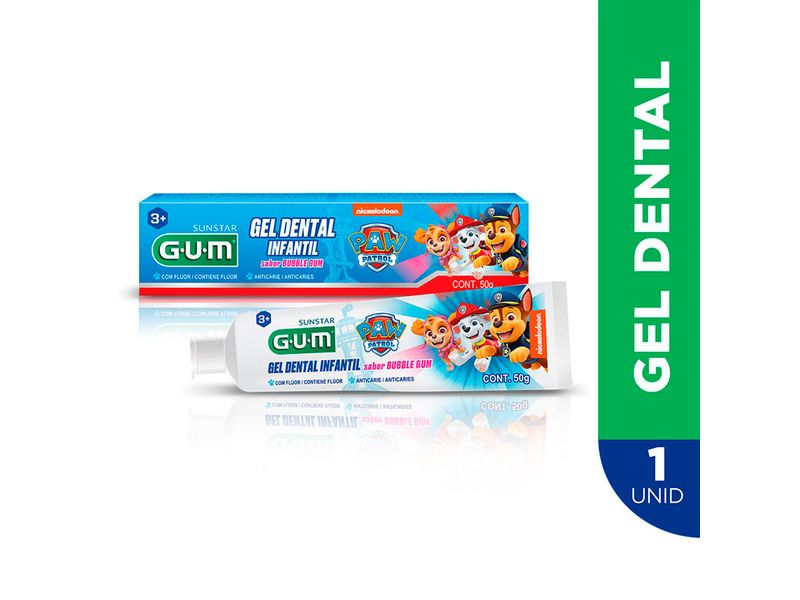 Gel-Dental-Infantil-G.U.M-Patrulha-Canina-Sabor-Bubble-Gum-50g