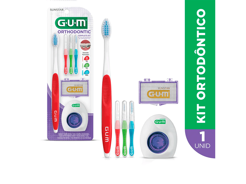 Kit-Orthodontic-G.U.M-1-Escova-Ortodontica---3-Escovas-Interdentais---Cera-De-Protecao---Fios-Ortodonticos