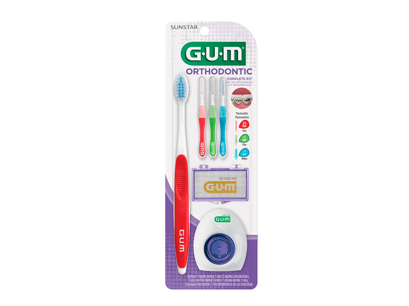Kit-Orthodontic-G.U.M-1-Escova-Ortodontica---3-Escovas-Interdentais---Cera-De-Protecao---Fios-Ortodonticos