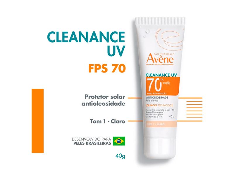 Protetor-Solar-Facial-Avene-Cleanance-UV-Antioleosidade-Cor-Claro-FPS70-40g