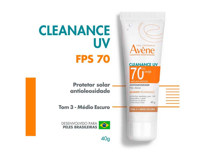 Protetor-Solar-Facial-Avene-Cleanance-UV-Antioleosidade-Cor-Medio-Escuro-FPS70-40g