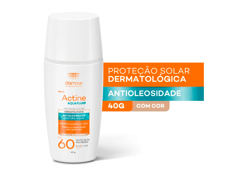 Protetor-Solar-Facial-Darrow-Actine-Aquafluid-Cor-1.5-Claro-Medio-FPS60-40g