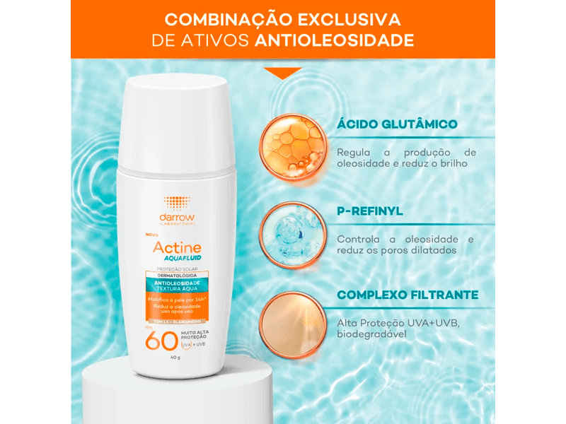 Protetor-Solar-Facial-Darrow-Actine-Aquafluid-Cor-1.5-Claro-Medio-FPS60-40g