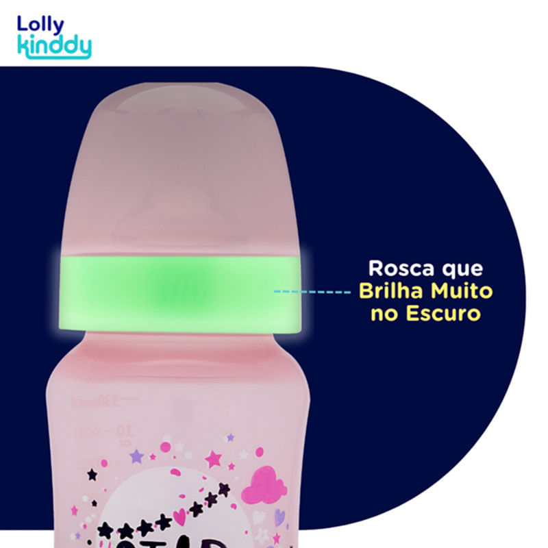Mamadeira Lolly Kinddy Rosa Star 330ml 1 Unidade