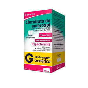 Cloridrato de Ambroxol 15mg/5ml Biosintética Xarope Pediátrico Sabor Framboesa 120ml + Copo Dosador