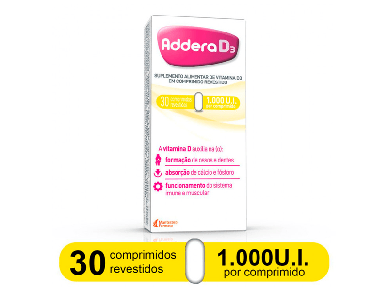Suplemento Alimentar Addera D3 1000UI 30 Comprimidos Revestidos