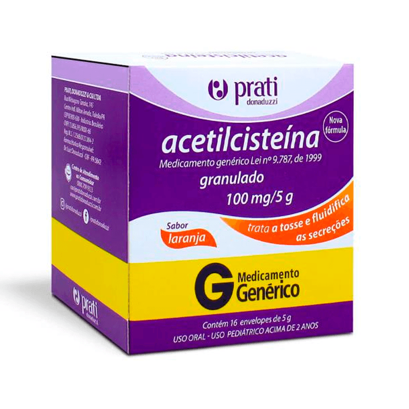 Acetilcisteína 100mg/g Prati-Donaduzzi 16 Envelopes de 5g