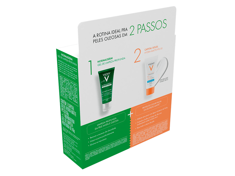 Kit-Protetor-Solar-Facial-Vichy-Capital-Soleil-Hydra-Matte-FPS50-30g---Gel-de-Limpeza-Facial-De-Limpeza-Profunda-Vichy-Normaderm-Pele-Mista-a-Oleosa-40g