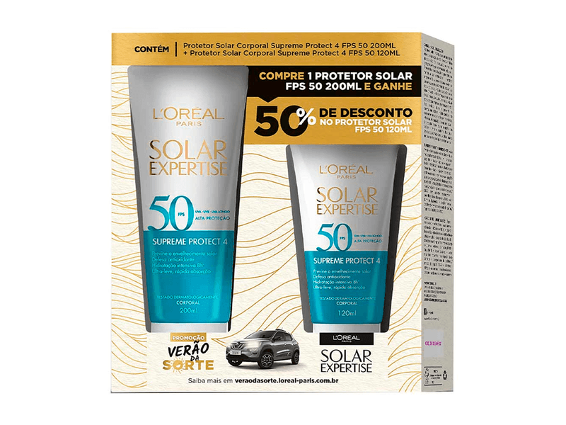 Kit-Protetor-Solar-Corporal-L-Oreal-Paris-Solar-Expertise-Supreme-Protect-4-FPS50-200ml---Protetor-Solar-Corporal-L-Oreal-Paris-Solar-Expertise-Supreme-Protect-4-FPS50-120ml