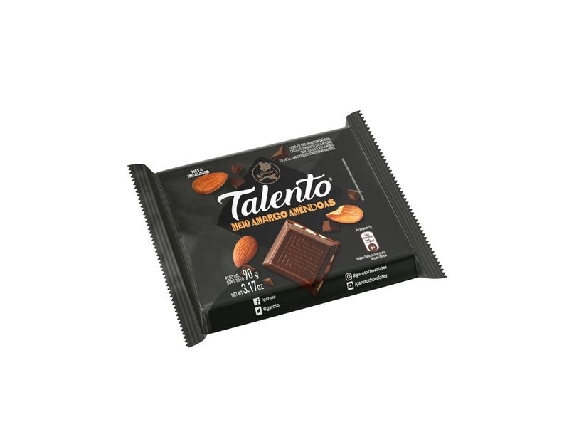 Chocolate Garoto Talento Meio Amargo com Amêndoas 90g