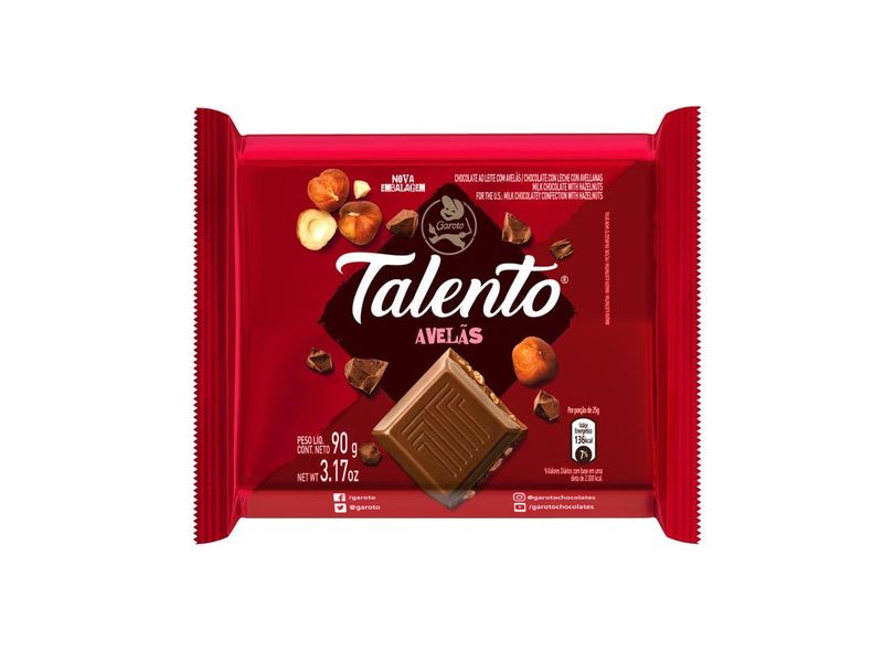 Chocolate Garoto Talento ao Leite com Avelãs 90g