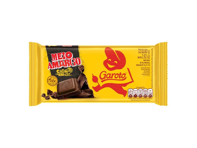 Chocolate Garoto Meio Amargo 80g